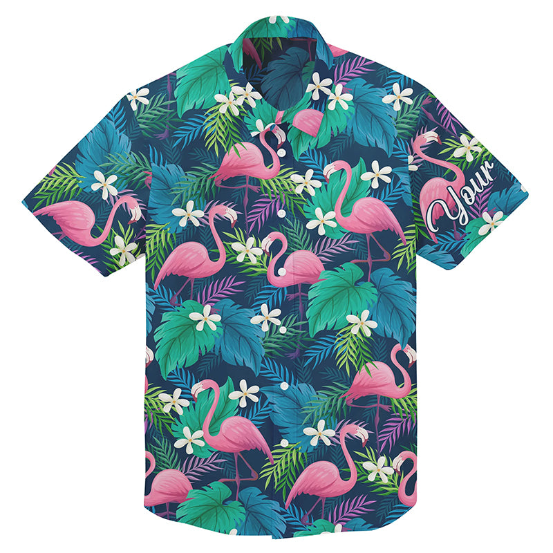 Colorful flamingo green tropical leaf pattern custom Hawaiian Shirt for men, women NQS4778