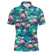 Load image into Gallery viewer, Men golf polo shirts colorful flamingo green tropical leaf pattern custom name team golf polo shirts NQS4778