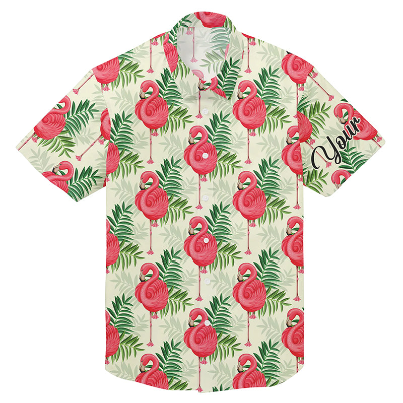 Pink flamingo green tropical leaf pattern custom Hawaiian Shirt for men, women NQS4779