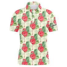 Load image into Gallery viewer, Men golf polo shirts pink flamingo green tropical leaf pattern custom name team golf polo shirts NQS4779