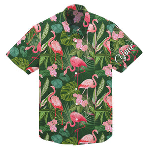 Flamingo green tropical palm leaves pattern custom Hawaiian Shirt for men, women NQS4780