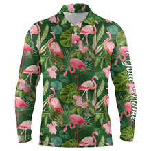 Load image into Gallery viewer, Men golf polo shirts flamingo green tropical palm leaves pattern custom name team golf polo shirts NQS4780