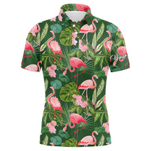 Load image into Gallery viewer, Men golf polo shirts flamingo green tropical palm leaves pattern custom name team golf polo shirts NQS4780