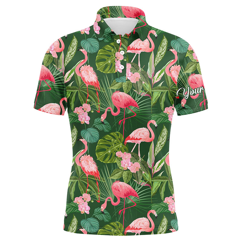 Men golf polo shirts flamingo green tropical palm leaves pattern custom name team golf polo shirts NQS4780