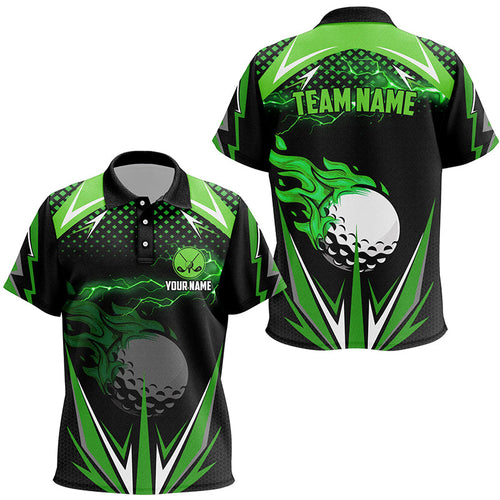 Black Kid Disc golf polo shirts custom green fire lightning team golf jerseys, golf attire for kid NQS7325