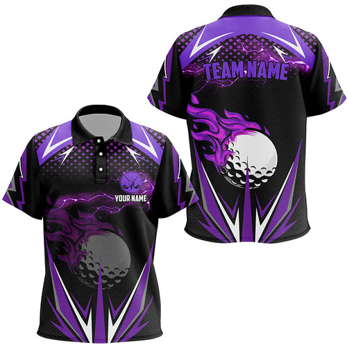 Black Kid Disc golf polo shirts custom purple fire lightning team golf jerseys, golf attire for kid NQS7326