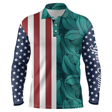 Load image into Gallery viewer, Mens golf polo shirts American flag patriotic custom tropical leaf pattern golf shirts for men NQS5310