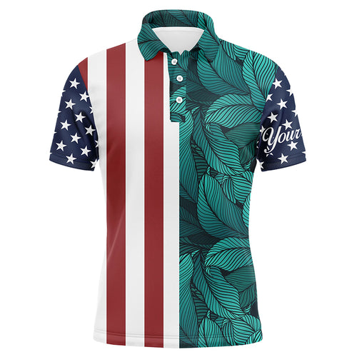 Mens golf polo shirts American flag patriotic custom tropical leaf pattern golf shirts for men NQS5310