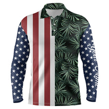 Load image into Gallery viewer, Mens golf polo shirts American flag patriotic custom tropical leaves pattern golf shirts for men NQS5311