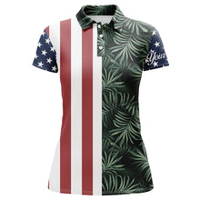 Load image into Gallery viewer, Womens golf polo shirts American flag patriotic custom tropical leaves pattern golf shirts for women NQS5311