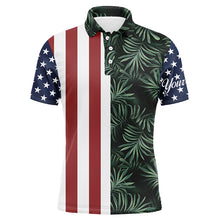 Load image into Gallery viewer, Mens golf polo shirts American flag patriotic custom tropical leaves pattern golf shirts for men NQS5311