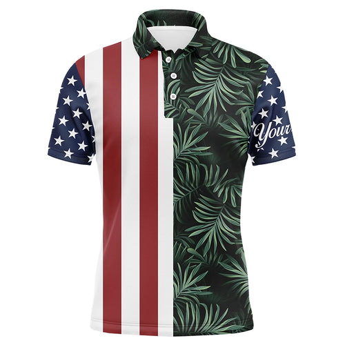 Mens golf polo shirts American flag patriotic custom tropical leaves pattern golf shirts for men NQS5311