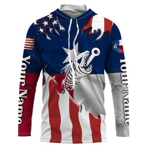 Texas American flag Fishing fish reaper skull Custom long sleeve performance Fishing Shirts, jersey NQS3812