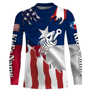 Texas American flag Fishing fish reaper skull Custom long sleeve performance Fishing Shirts, jersey NQS3812