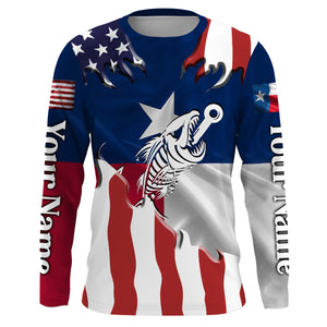 Texas American flag Fishing fish reaper skull Custom long sleeve performance Fishing Shirts, jersey NQS3812