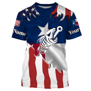 Texas American flag Fishing fish reaper skull Custom long sleeve performance Fishing Shirts, jersey NQS3812