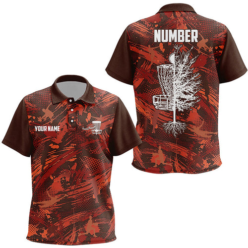 Kid Disc golf polo shirts custom red camo Disc Golf Basket Tree jerseys, disco golf outfit NQS6685