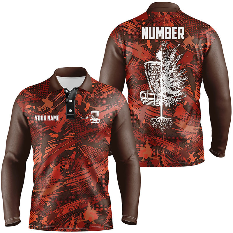 Mens Disc golf polo shirts custom red camo Disc Golf Basket Tree jerseys, disco golf outfit NQS6685