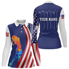 Load image into Gallery viewer, American flag golf clubs Womens polo shirts custom watercolor golf clothes for women, unique golf gift NQS6894
