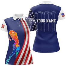 Load image into Gallery viewer, American flag golf clubs Womens polo shirts custom watercolor golf clothes for women, unique golf gift NQS6894