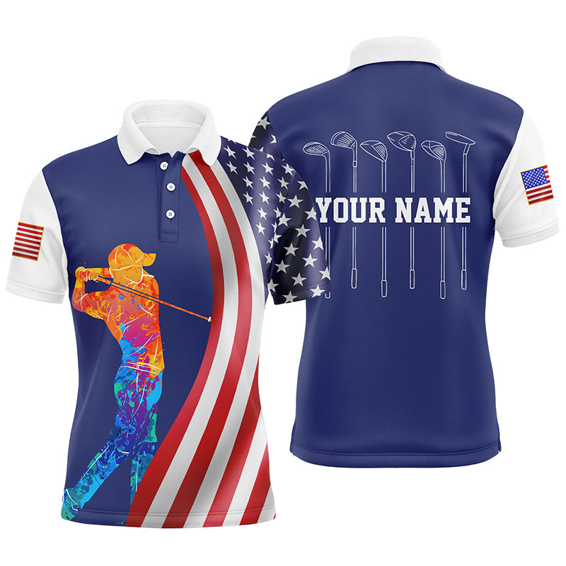 American flag golf clubs Mens golf polo shirt custom watercolor golf clothes for men, unique golf gift NQS6894