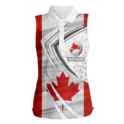 Women sleeveless golf polo shirt Canadian flag custom team golf shirts, patriot golf tops for women NQS7069