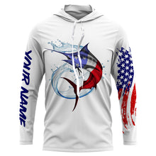 Load image into Gallery viewer, Marlin fishing American flag patriotic Custom Name UV protection UPF 30+ fishing jersey NQS3100