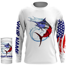 Load image into Gallery viewer, Marlin fishing American flag patriotic Custom Name UV protection UPF 30+ fishing jersey NQS3100