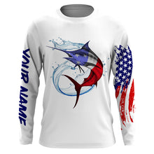 Load image into Gallery viewer, Marlin fishing American flag patriotic Custom Name UV protection UPF 30+ fishing jersey NQS3100