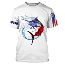 Load image into Gallery viewer, Marlin fishing American flag patriotic Custom Name UV protection UPF 30+ fishing jersey NQS3100