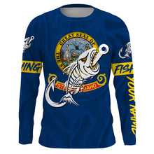 Load image into Gallery viewer, ID Fishing Custom Idaho Flag Fish hook skull Custom sun protection fishing shirts for men, women NQS3346