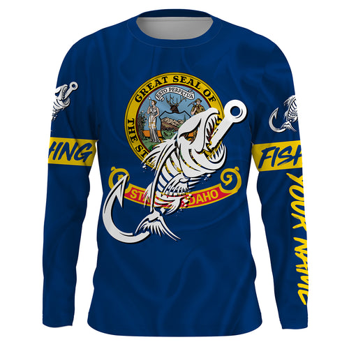 ID Fishing Custom Idaho Flag Fish hook skull Custom sun protection fishing shirts for men, women NQS3346