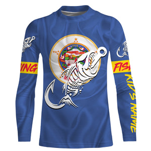 MN Fishing Custom Minnesota Flag Fish hook skull Custom sun protection fishing shirts for men, women NQS3350