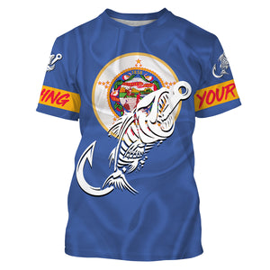 MN Fishing Custom Minnesota Flag Fish hook skull Custom sun protection fishing shirts for men, women NQS3350