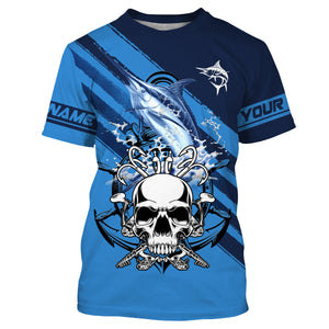 Personalized Marlin Fish reaper Anchor Saltwater blue sea UV Long Sleeve Performance Fishing Shirts NQS3813