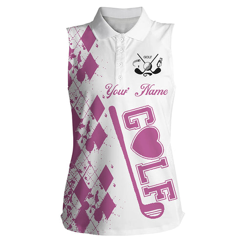 Womens sleeveless golf polo shirt custom name pink golf clubs white golf shirt for women NQS4198