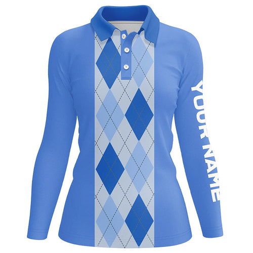 Blue argyle plaid pattern Womens golf polo shirt custom golf polos shirt for womens, golfing gifts NQS7190