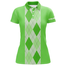 Load image into Gallery viewer, Green argyle plaid pattern Womens golf polo shirt custom golf polos shirt for womens, golfing gifts NQS7191