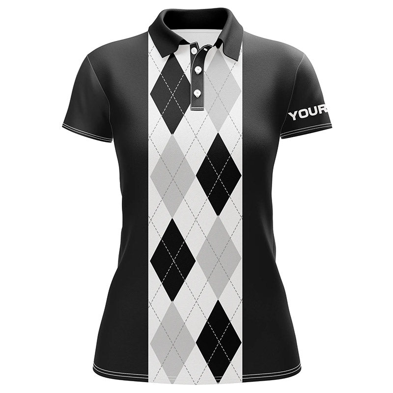 Black argyle plaid pattern Womens golf polo shirt custom golf polos shirt for womens, golfing gifts NQS7192