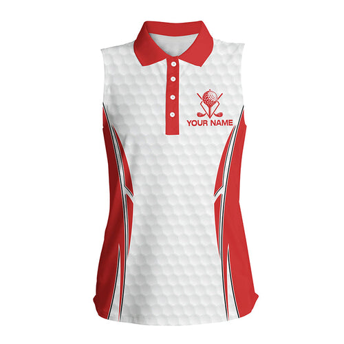 Red and White golf ball Women sleeveless polo shirts custom golf clothing for women, golf gifts NQS7341