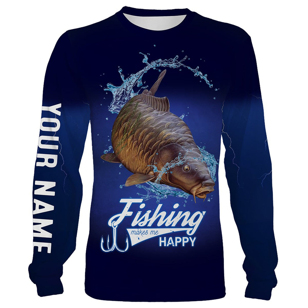 Fishing Makes Me Happy Carp Fishing 3D All Over printed Customized Name Shirts For Adult And Kid NQS316