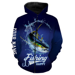 Fishing Makes Me Happy Tuna Fishing 3D All Over printed Customized Name Shirts For Adult And Kid NQS322
