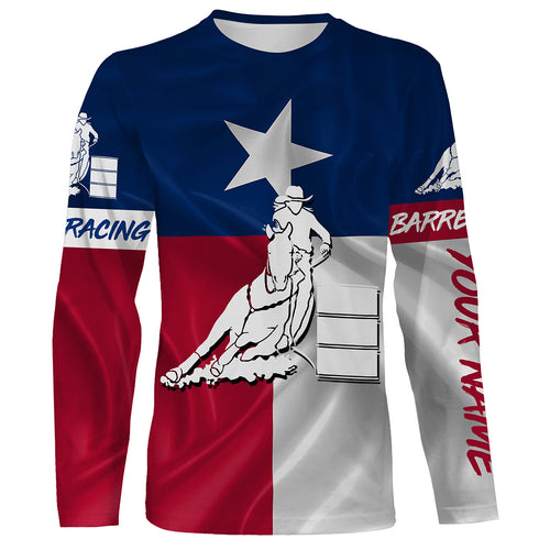Texas barrel racing Texas flag patriotic Custom Name equestrian clothing, gift for horse lovers NQS3259