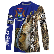 Load image into Gallery viewer, Walleye fishing Michigan Flag Customized name 3D All Over print shirts personalized fishing apparel for Adult and kid NQS515