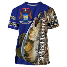 Load image into Gallery viewer, Walleye fishing Michigan Flag Customized name 3D All Over print shirts personalized fishing apparel for Adult and kid NQS515