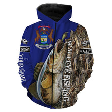 Load image into Gallery viewer, Walleye fishing Michigan Flag Customized name 3D All Over print shirts personalized fishing apparel for Adult and kid NQS515