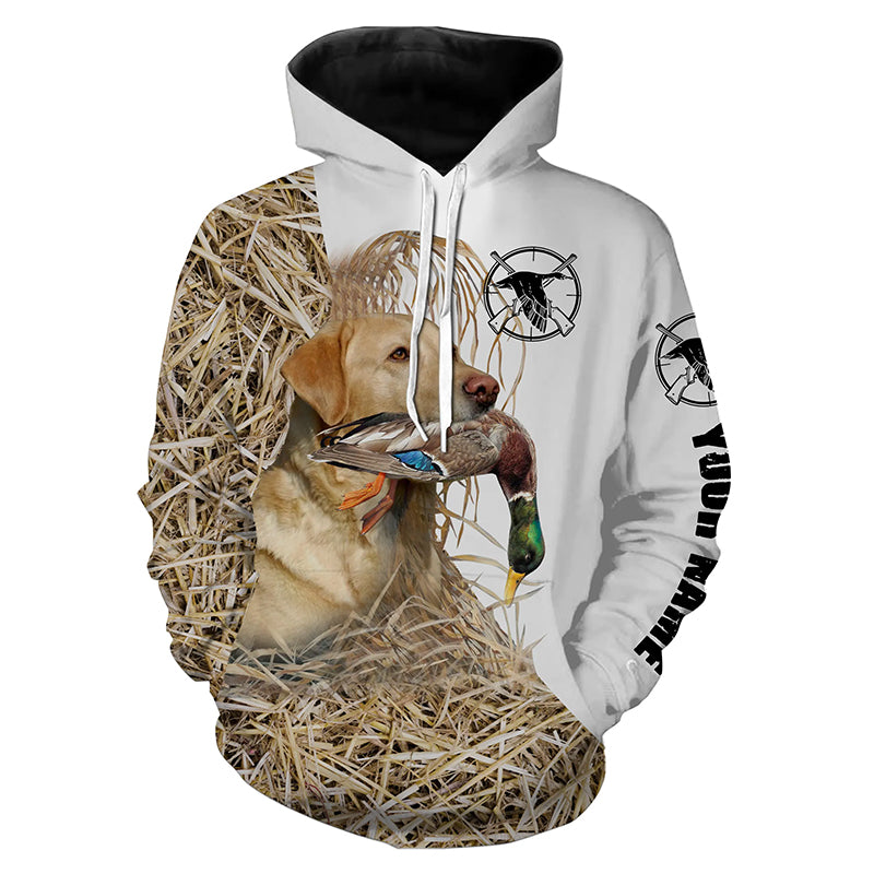 Duck Hunting with Yellow Labrador Retriever Dog Custom Camo Shirts