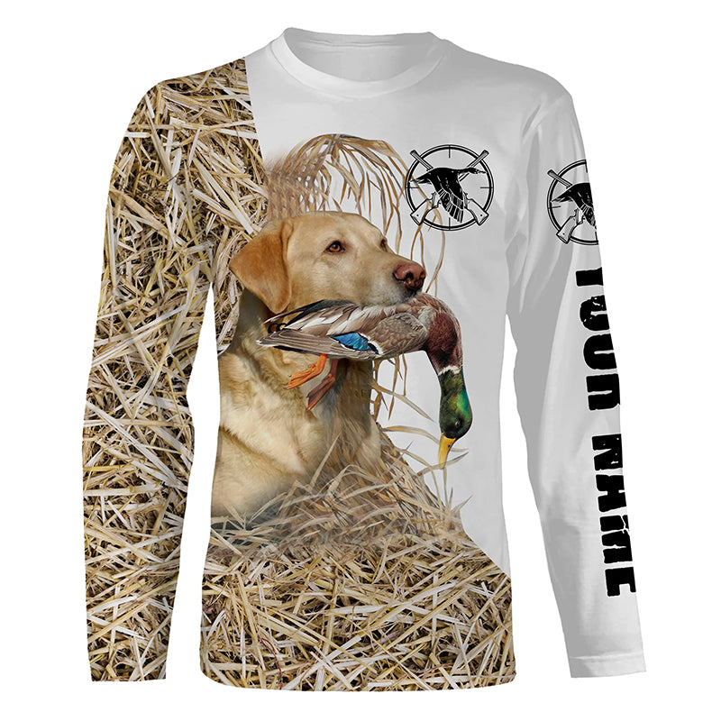 Duck Hunting with Yellow Labrador Retriever Dog Custom Camo Shirts