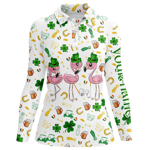 Womens golf polos shirt custom st patrick's day pattern golf clothes flamingo golf polos NQS7201