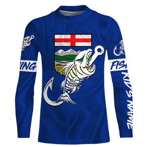 Customized Alberta long sleeve fishing shirts Alberta Flag Fish hook skull performance fishing shirts NQS3517